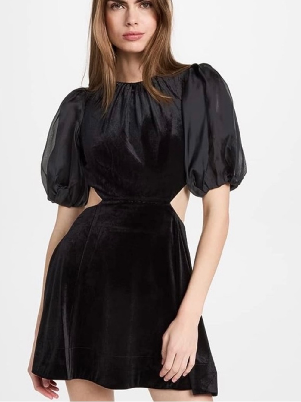 Bardot NEW malina black velvet puff sleeve cutout mini dress US SZ 4